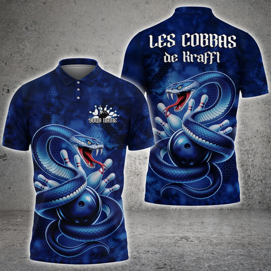 Maxcorners Custom Blue Snake Bowling Men Polo Shirt, Bowling Team Tournament Jerseys For Christian Reuter