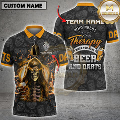 Maxcorners Darts Skull And Beer Who Needs Theraphy When You Have Beer And Darts  Personalized Name, Team Name 3D Shirt
