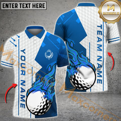Maxcorners Golf Fire Ball Skin Pattern Multicolor Option Customized Name, Team Name 3D Polo Shirt