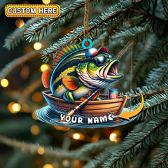 Maxcorners Personalized Bass Fishing in Boat with Beer Can Christmas 3D Ornament, Custom Holiday Tree Decor, Perfect Gift for Fishermen