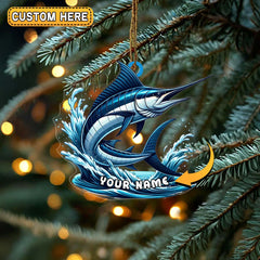 Maxcorners Personalized Marlin Fishing Jumping Wave Christmas 3D Ornament, Custom Holiday Tree Decor, Perfect Gift for Fishermen