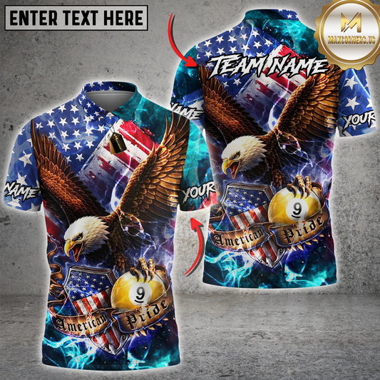 Maxcorners Billiards 9 Ball American Eagle Flag Lightning Shield Personalized Name, Team Name 3D Shirt