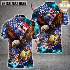 Maxcorners Billiards 9 Ball American Eagle Flag Lightning Shield Personalized Name, Team Name 3D Shirt