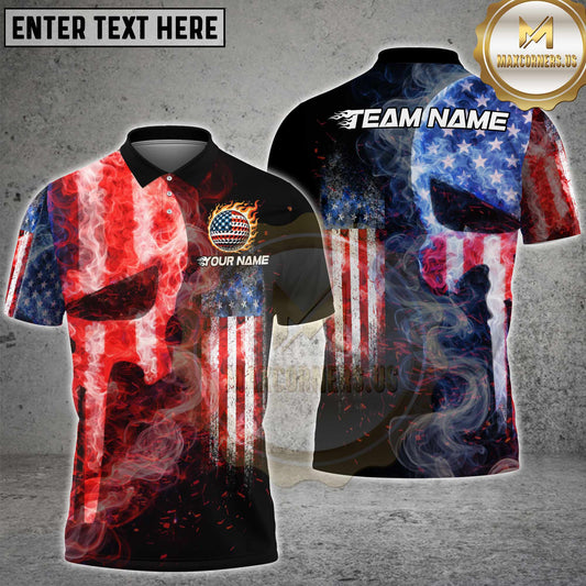Maxcorners Golf USA Skull Fire Smoke Design Personalized Name, Team Name 3D Shirt