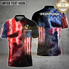 Maxcorners Billiards USA Yin Yang 8 Ball 9 Ball Fire Smoke Design Personalized Name, Team Name 3D Shirt