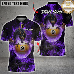 Maxcorners Billiards Dragon Fire Ball 9 Design Multicolor Customized Name, Team Name 3D Shirt