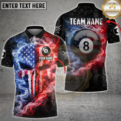 Maxcorners Billiards 8 Ball American Flag Smoke Fire Personalized Name, Team Name 3D Shirt