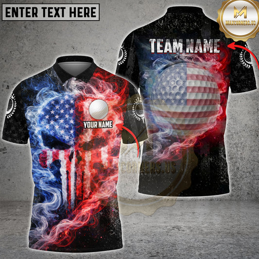 Maxcorners Golf American Flag Smoke Fire Effect Personalized Name, Team Name 3D Shirt