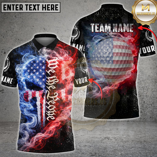 Maxcorners We The People USA Golf Ball Fire Smoke Design Personalized Name, Team Name 3D Shirt