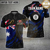 Maxcorners Billiards Australia Torn 8 Ball Flame Flag Personalized Name 3D Unisex Shirt