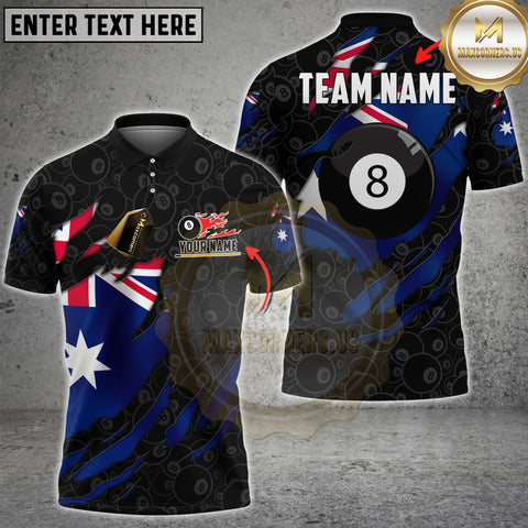 Maxcorners Billiards Australia Torn 8 Ball Flame Flag Personalized Name 3D Unisex Shirt