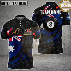 Maxcorners Billiards Australia Torn 8 Ball Flame Flag Personalized Name 3D Unisex Shirt