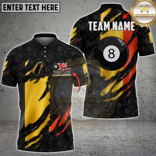 Maxcorners Billiards Belgium Torn 8 Ball Flame Flag Personalized Name 3D Unisex Shirt
