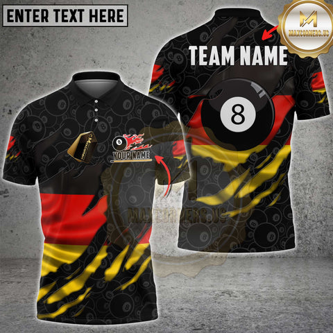 Maxcorners Billiards Germany Torn 8 Ball Flame Flag Personalized Name 3D Unisex Shirt