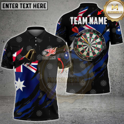 Maxcorners Darts Australia Flame Flag Personalized Name 3D Unisex Shirt