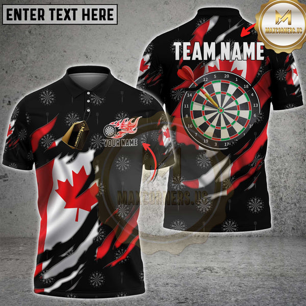 Maxcorners Darts Canada Flame Flag Personalized Name 3D Unisex Shirt
