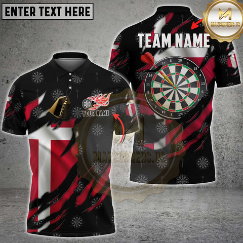 Maxcorners Darts Denmark Flame Flag Personalized Name 3D Unisex Shirt