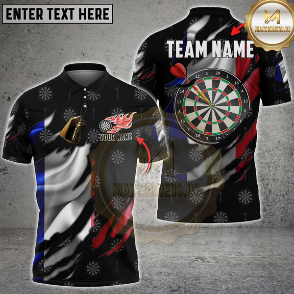 Maxcorners Darts France Flame Flag Personalized Name 3D Unisex Shirt