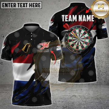 Maxcorners Darts Netherlands Flame Flag Personalized Name 3D Unisex Shirt
