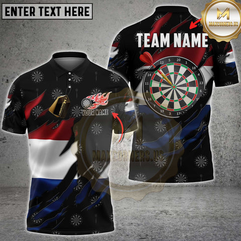 Maxcorners Darts Netherlands Flame Flag Personalized Name 3D Unisex Shirt