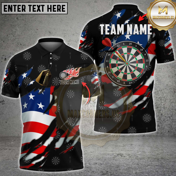 Maxcorners Darts USA Flame Flag Personalized Name 3D Unisex Shirt