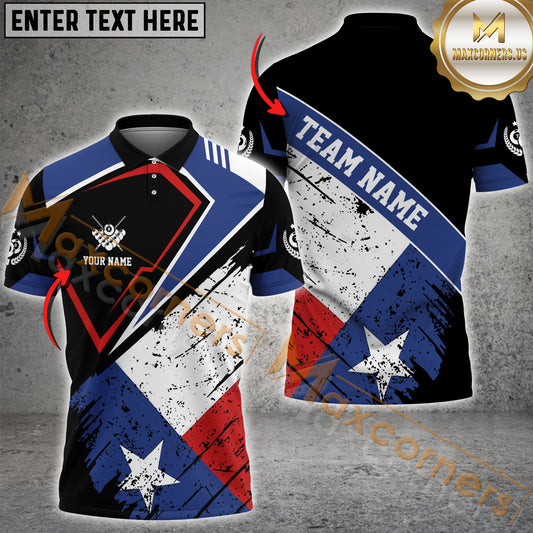 Maxcorners Texas Flag Vintage Style Billiard Jersey Customized Name, Team Name 3D Shirt