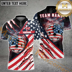 Maxcorners Pickleball American Flag Patriot Customized Name, Team Name 3D Polo Shirt