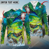 Maxcorners Mahi-Mahi Fishing American Flag Camo Cross Skin Pattern Sun Protection Personalized Name, Team Name Long Sleeve Shirt