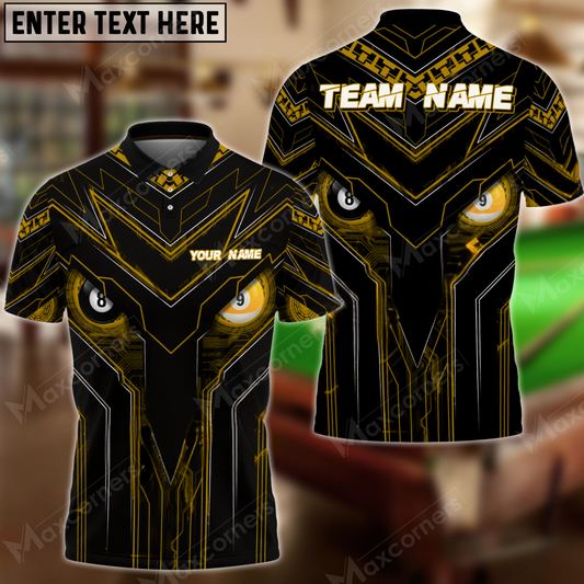 Maxcorners Billiard Ball 8&9 Cyber Eyes Multicolor Options Personalized Name, Team Name 3D Polo Shirt (6 Colors)