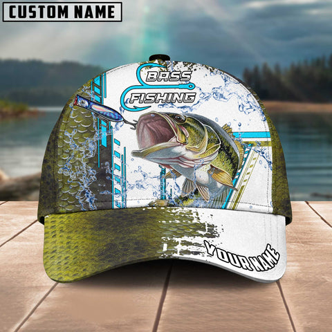 Maxcorners Bass Fishing Skinfish Pattern Water Sport Jersey Multicolor Personalized Name 3D Cap