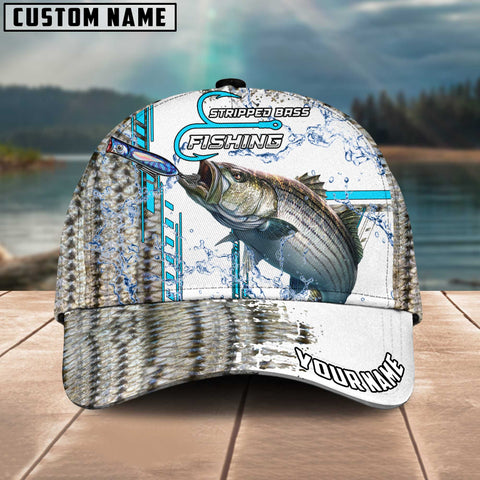 Maxcorners Stripped Bass Fishing Skinfish Pattern Water Sport Jersey Multicolor Personalized Name 3D Cap