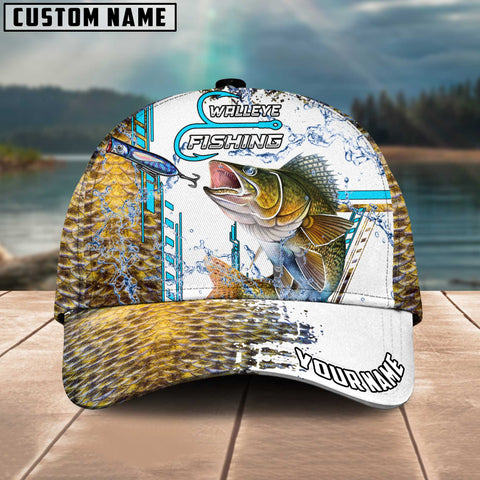 Maxcorners Walleye Fishing Skinfish Pattern Water Sport Jersey Multicolor Personalized Name 3D Cap