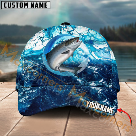 Maxcorners Salmon Fishing Sea Water Pattern Jersey Multicolor Personalized Name 3D Cap