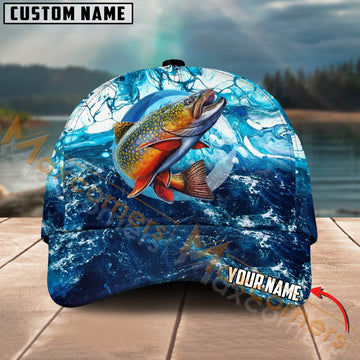 Maxcorners Trout Fishing Sea Water Pattern Jersey Multicolor Personalized Name 3D Cap