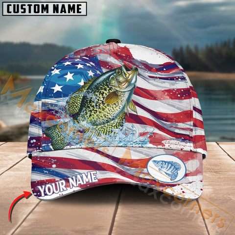 Maxcorners Crappie Fishing Flag Of United States Pattern Jersey Multicolor Personalized Name 3D Cap