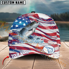 Maxcorners Salmon Fishing Flag Of United States Pattern Jersey Multicolor Personalized Name 3D Cap