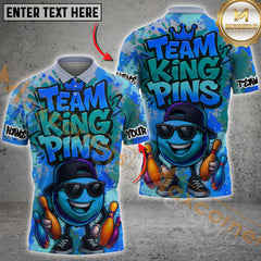 Maxcorners Bowling Shirt Graffiti Style Team King Pins Personalized Name, Team Name 3D Shirt (4 Colors)
