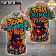 Maxcorners Bowling Shirt Graffiti Style Team King Pins Personalized Name, Team Name 3D Shirt (4 Colors)