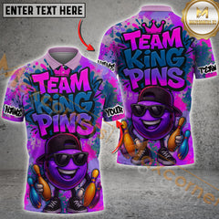 Maxcorners Bowling Shirt Graffiti Style Team King Pins Personalized Name, Team Name 3D Shirt (4 Colors)