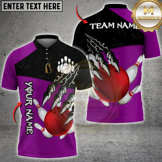 Maxcorners Bowling Ball Claw Strike Multicolor Customized Name, Team Name 3D Shirt