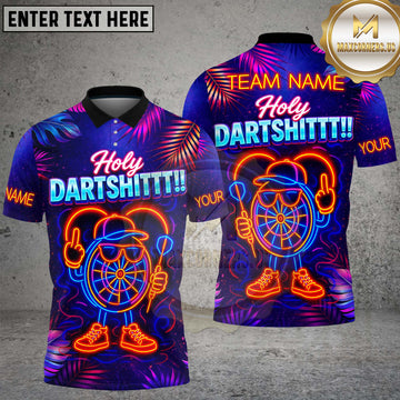 Maxcorners Darts Neon Holy Dartboard Character Design Personalized Name 3D Unisex Shirt