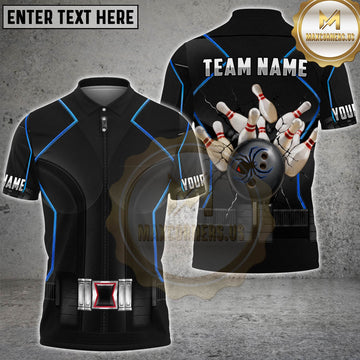 Maxcorners Bowling Black Spider Armor Bowling Pins Design Personalized Name 3D Unisex Shirt