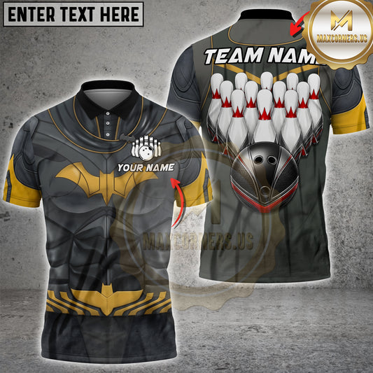 Maxcorners Bowling Black Armor Bowling Pins Design Personalized Name 3D Unisex Shirt
