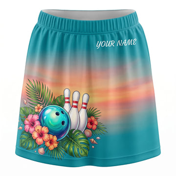 Maxcorners Bowling Sunset Tropical Strike Personalized 3D Skirts With Shorts