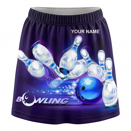 Maxcorners Bowling Glowing Blue Pins And Ball Personalized 3D Skirts With Shorts