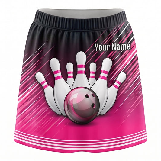 Maxcorners Bowling Pink Strike Ball And Pins Personalized 3D Skirts With Shorts