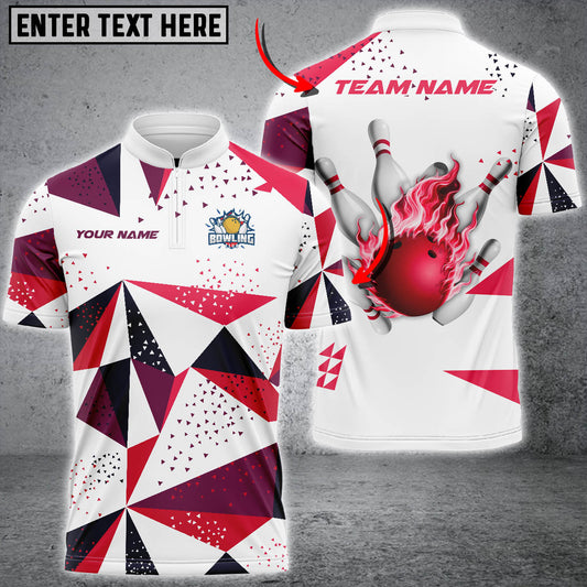 Maxcorners Bowling & Pins Flame Pool Event Jersey Multicolor Option Customized Name, Team Name 3D Polo Shirt (4 Colors)