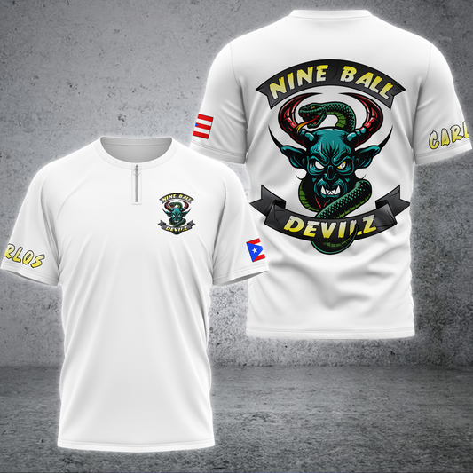 Maxcorners Devilz Carlos Puerto Rico Zipper Tee Billiards Shirt Personalized Name (2 Colors) For Carlos Baez