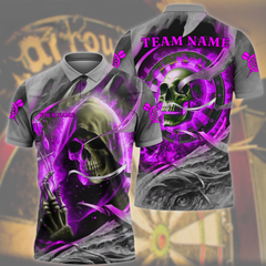 Maxcorners Darts Skull Fire Flame Mutilcolor Options Personalized Name, Team Name 3D Polo Shirt