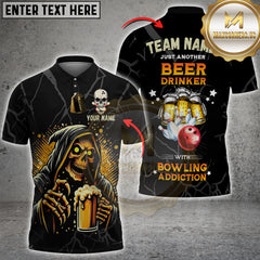 Maxcorners Bowling Grim Reaper Beer Just Another Beer Drinker With Bowling Addiction Personalized Name, Team Name 3D Shirt